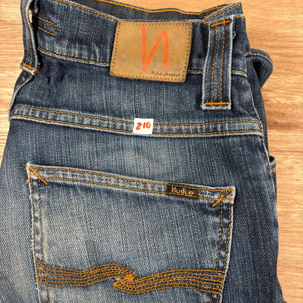 Nudie Jeans Dark Wash Straight Leg 31W x 34L Distressed Jeans Denim - Picture 10 of 10